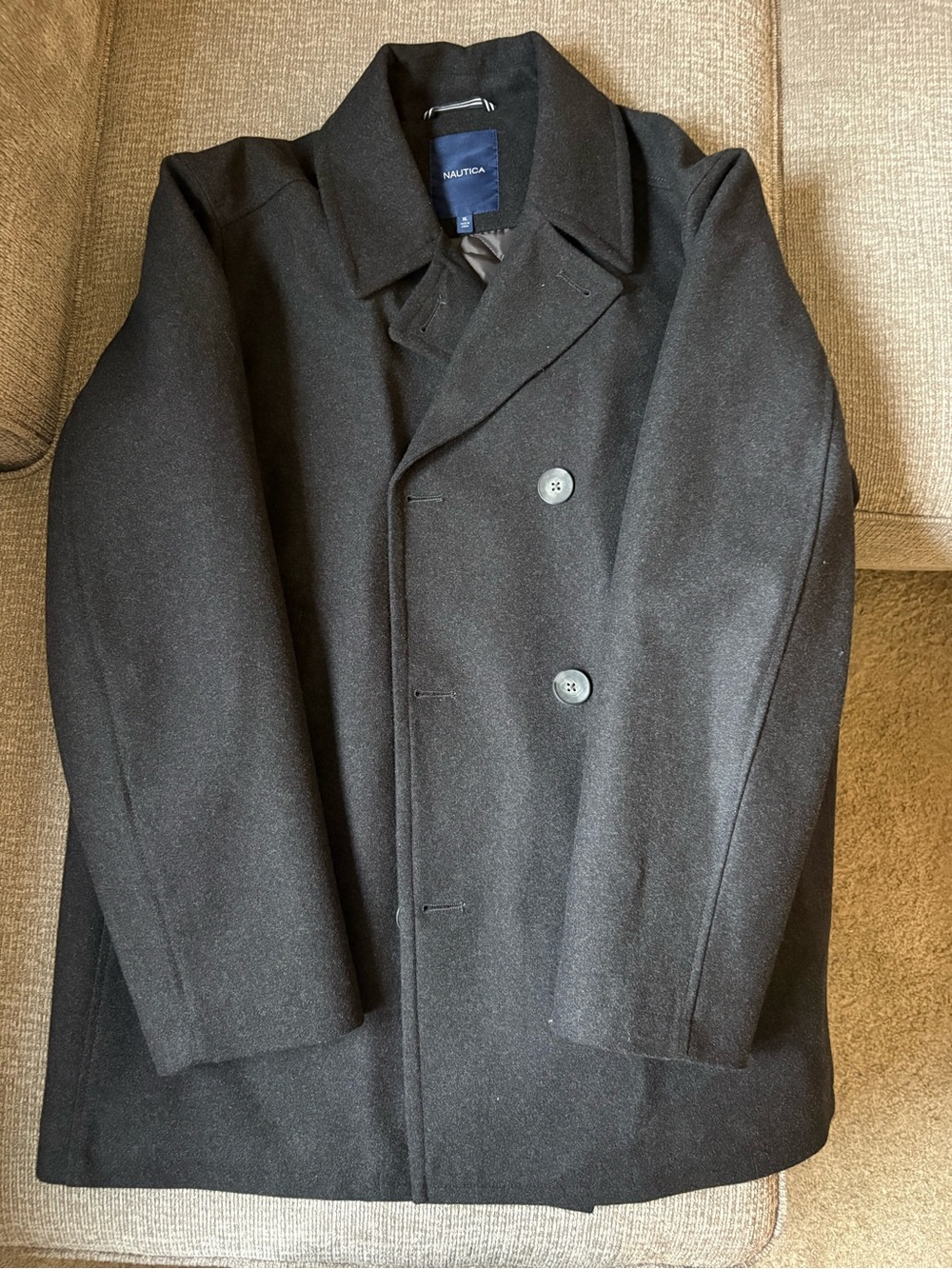 Nautica Black Double-Breasted Wool Peacoat